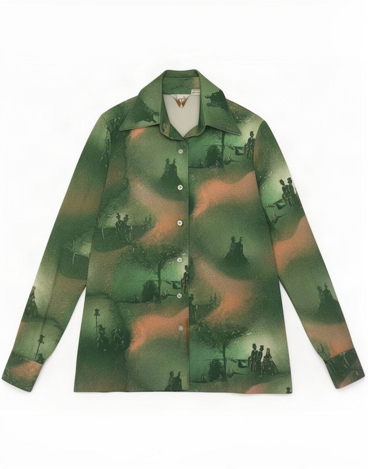 Puccini Womens Shirt Blouse UK 12 Medium Green Polyester Novelty