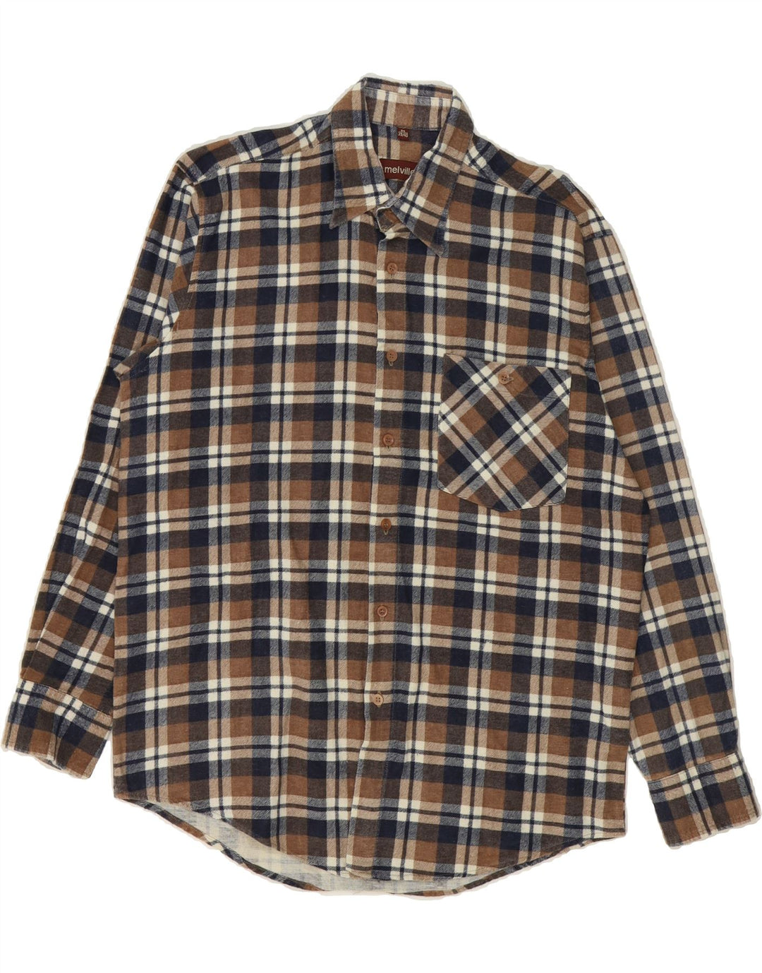MELVILLE Mens Flannel Shirt Size 39/40 Medium Brown Check Cotton Vintage Melville and Second-Hand Melville from Messina Hembry 