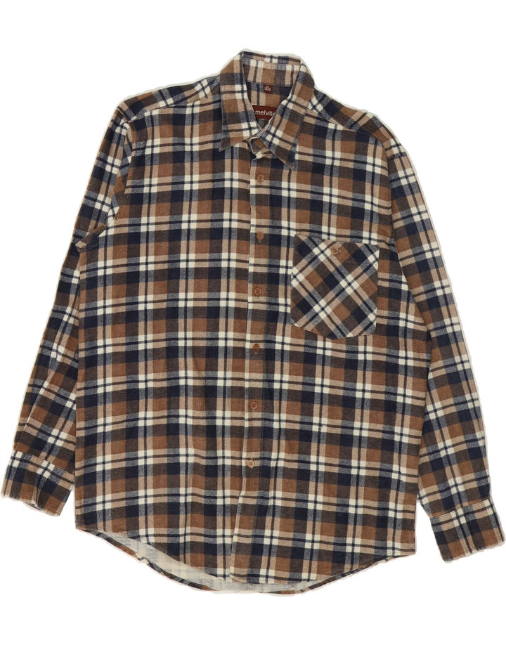 MELVILLE Mens Flannel Shirt Size 39/40 Medium Brown Check Cotton Vintage Melville and Second-Hand Melville from Messina Hembry 