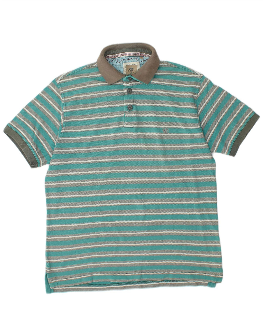 FAT FACE Mens Polo Shirt Small Turquoise Striped Cotton