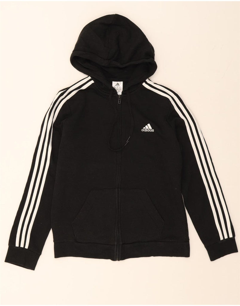 ADIDAS Womens Zip Hoodie Sweater UK 12/14 Medium Black Cotton Vintage Adidas and Second-Hand Adidas from Messina Hembry 