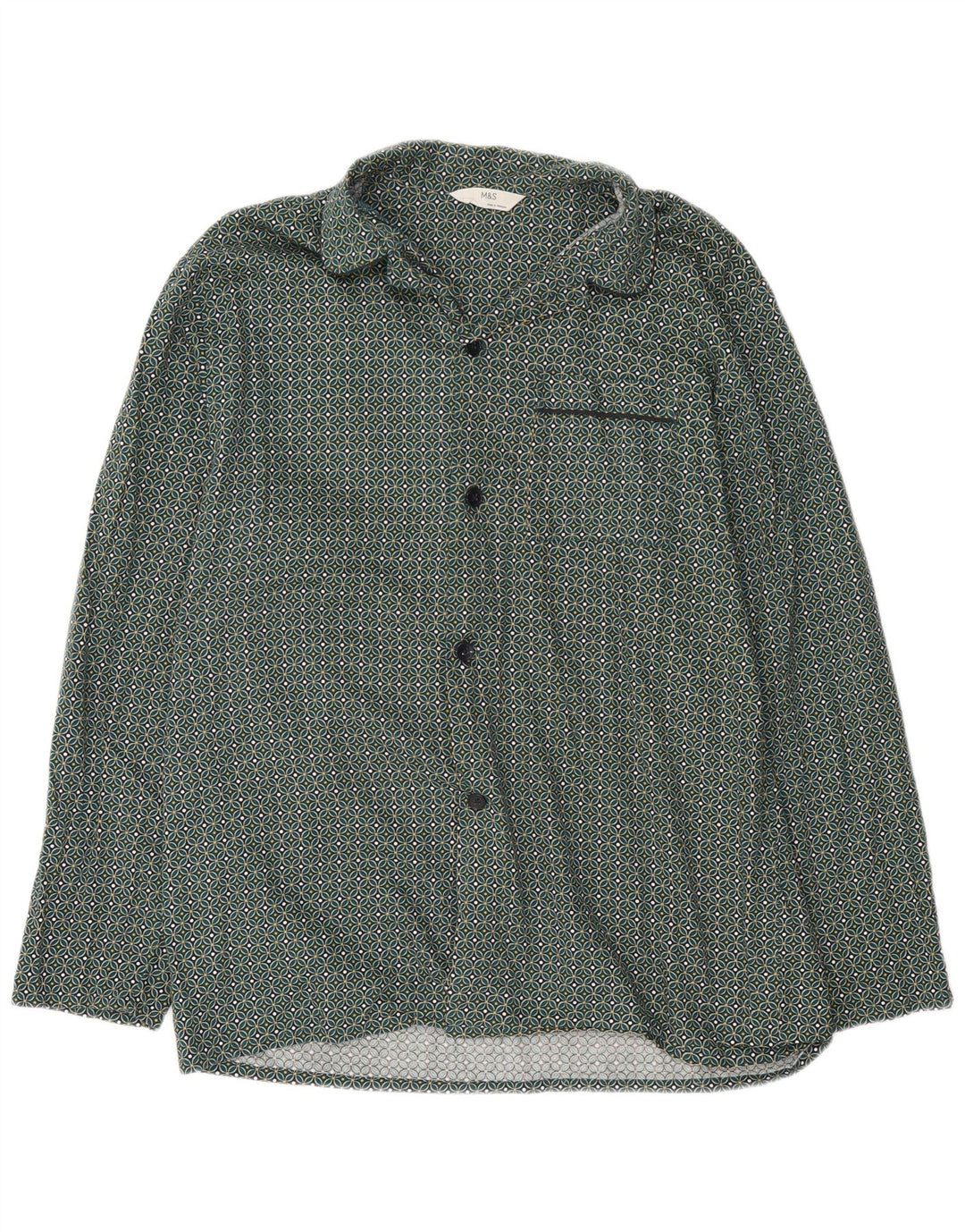 Marks & Spencer Mens Shirt Large Green Geometric Cotton
