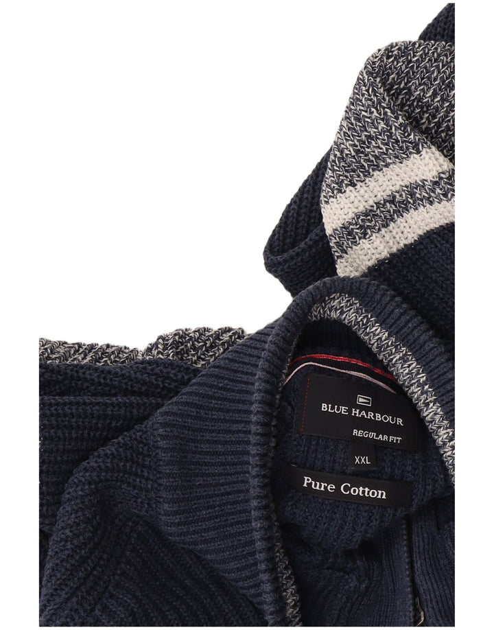 Marks & Spencer Mens Button Neck Jumper Sweater 2XL Navy Blue Colourblock