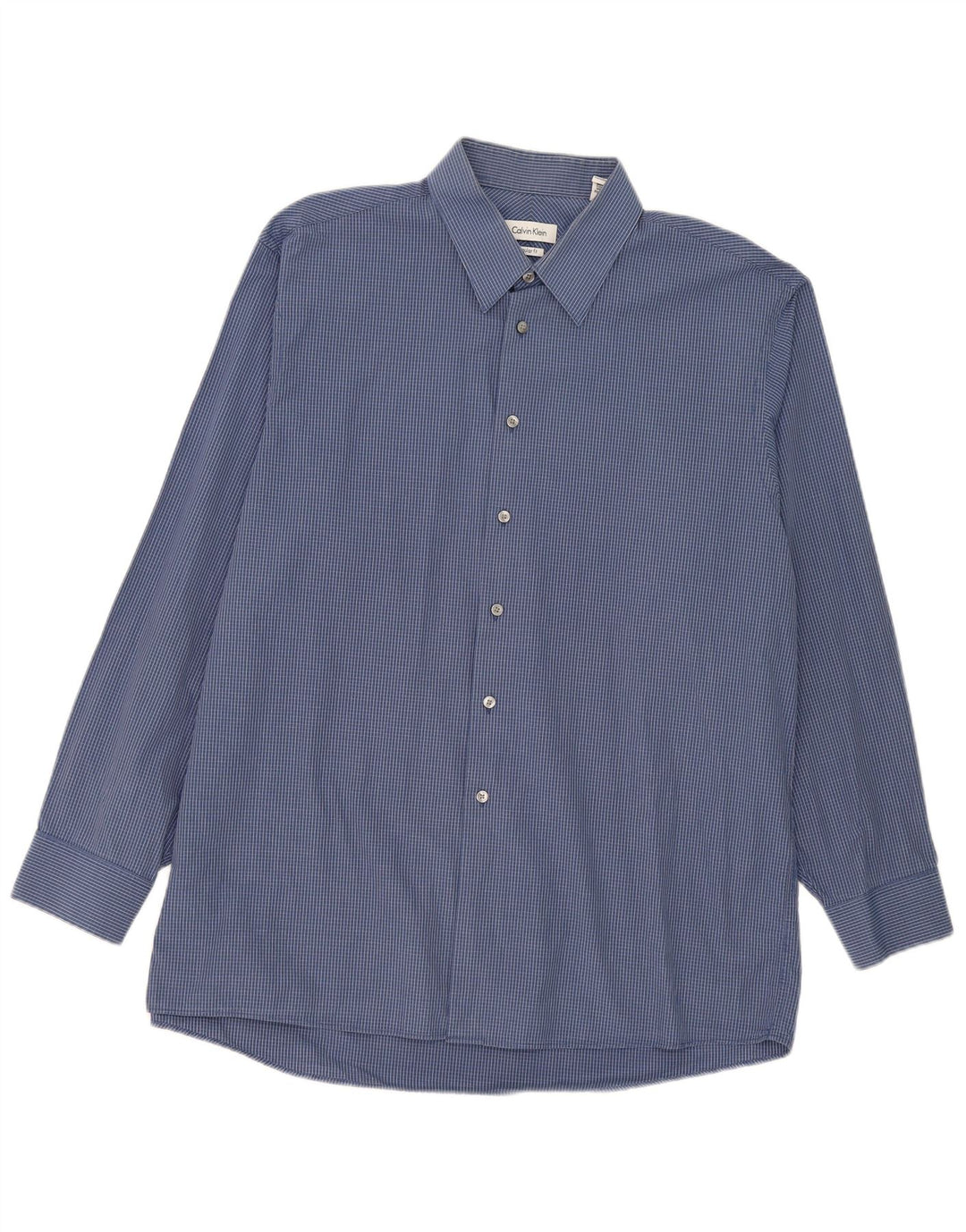 Calvin Klein Mens Regular Fit Shirt Size 17 XL Navy Blue Gingham Cotton
