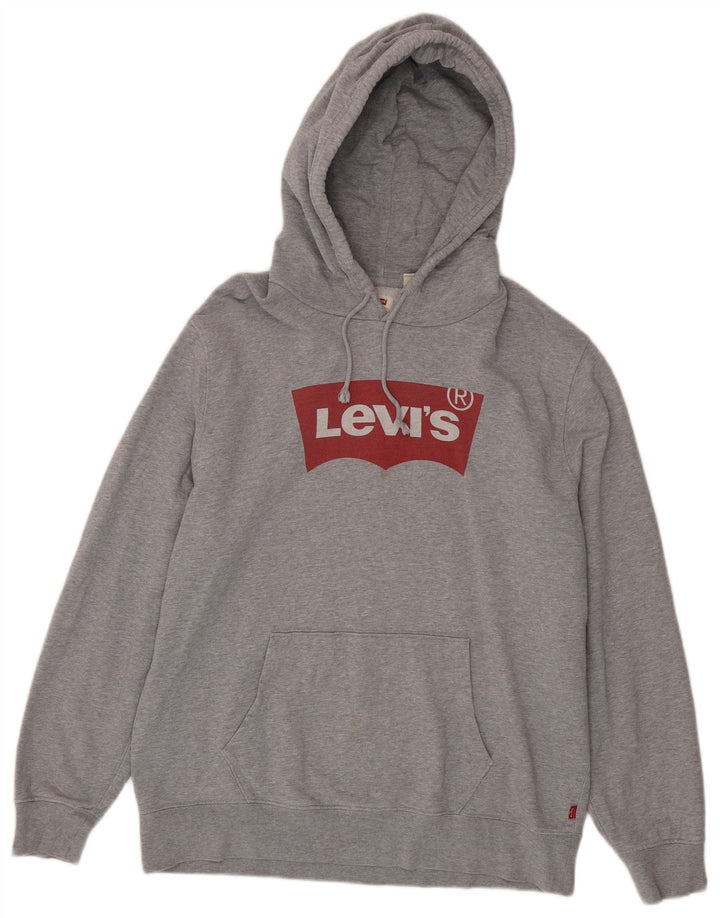 Levi's Mens Graphic Hoodie Jumper Large Grey Cotton