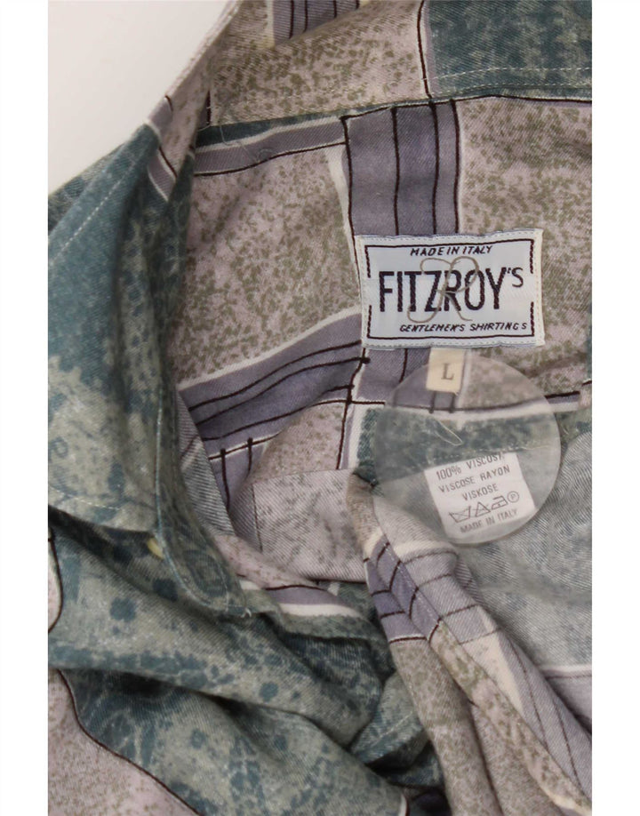 Fitzroy Mens Shirt Large Green Patchwork Viscose