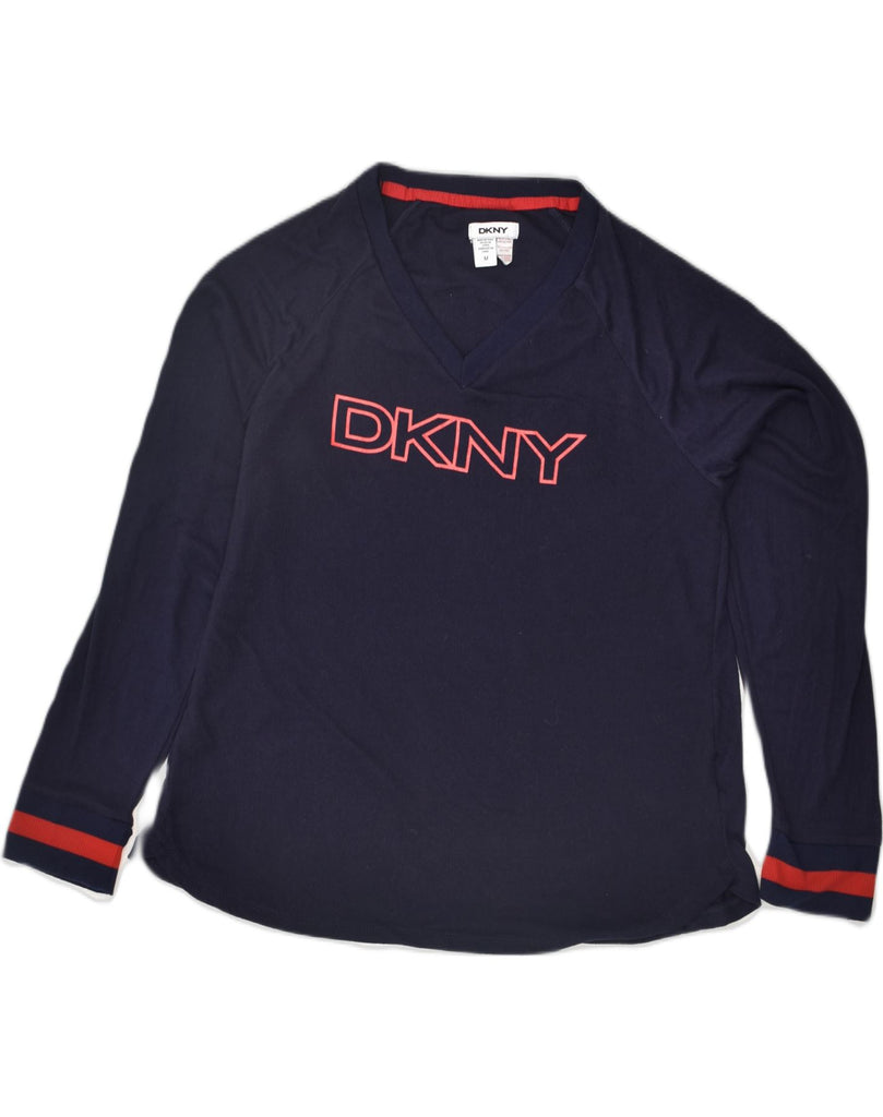 DKNY Womens Graphic V-Neck Jumper Sweater UK 14 Medium Navy Blue | Vintage Dkny | Thrift | Second-Hand Dkny | Used Clothing | Messina Hembry 