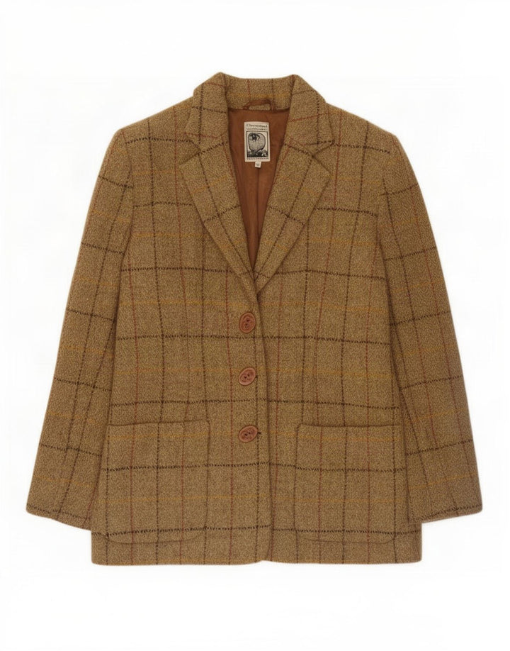 Harris Tweed Womens 3 Button Blazer Jacket UK 12 Medium Brown Check Wool