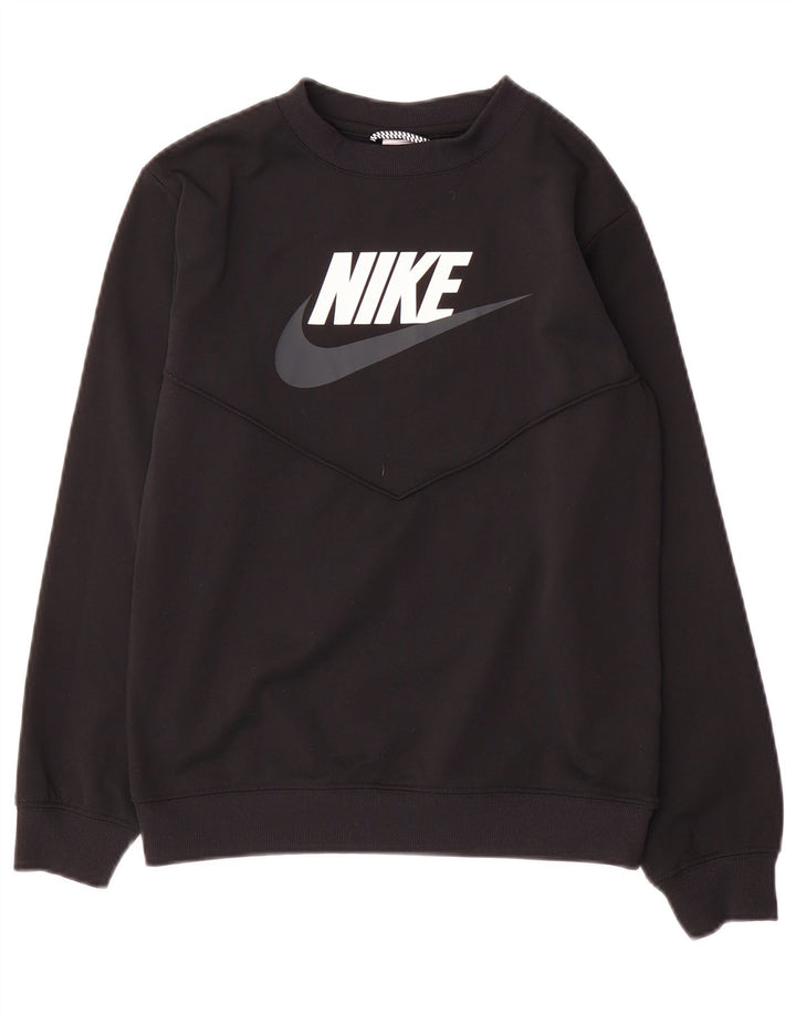 Nike Boys Graphic Sweatshirt Jumper 12-13 Years Large Black Polyester
