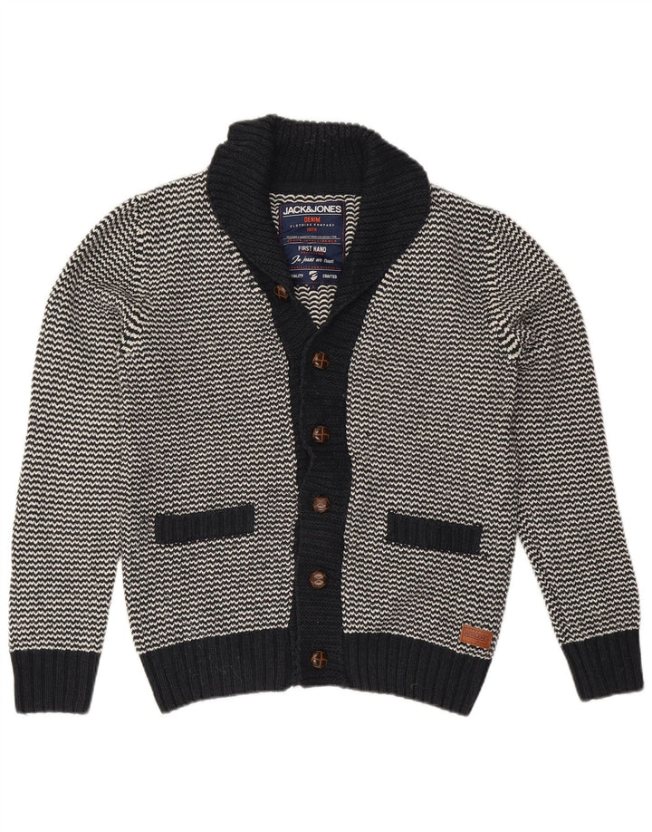 Jack & Jones Mens Cardigan Sweater Large Black Chevron Acrylic
