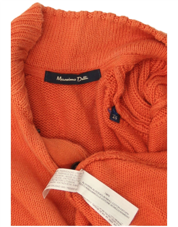 MASSIMO DUTTI Mens Button Neck Jumper Sweater Large Orange Cotton