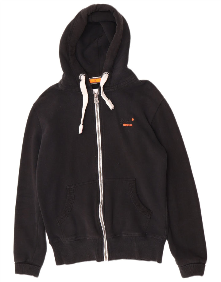 Superdry Mens Zip Hoodie Sweater Small Black Cotton