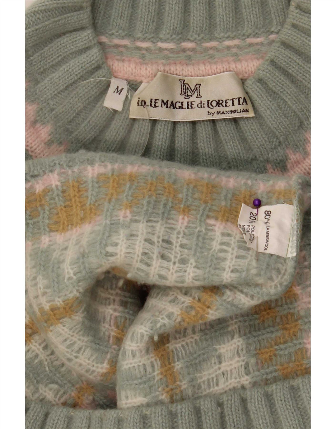 Maximilian Womens Turtle Neck Jumper Sweater UK 14 Medium Green Fair Isle