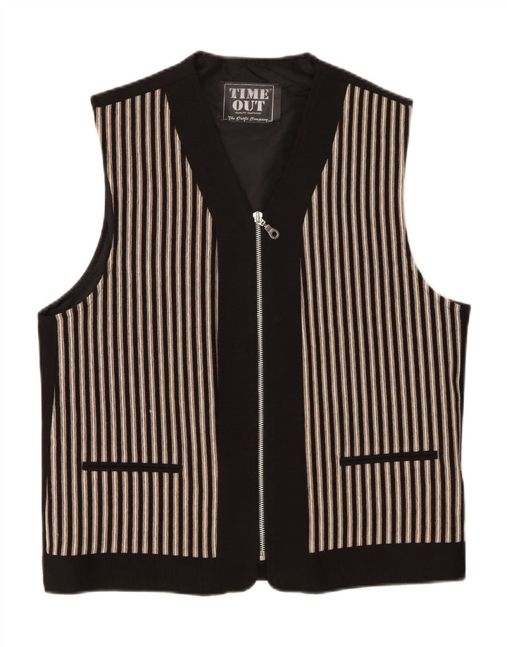 TIMEOUT Mens Waistcoat Small Black Striped Polyester