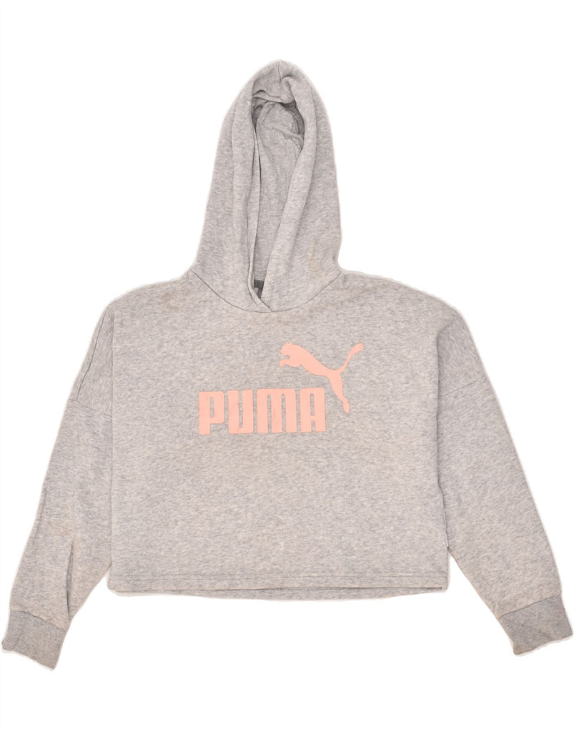 PUMA Girls Graphic Crop Hoodie Jumper 11-12 Years Grey Cotton | Vintage Puma | Thrift | Second-Hand Puma | Used Clothing | Messina Hembry 