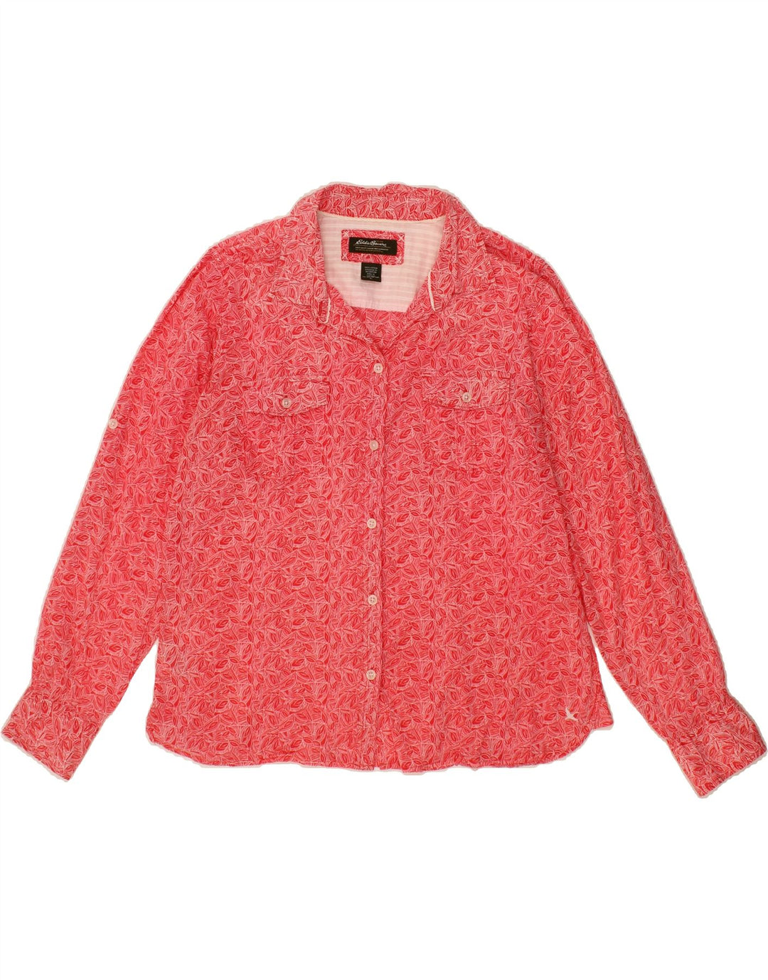 EDDIE BAUER Womens Abstract Pattern Shirt UK 16 Large Red Cotton Vintage Eddie Bauer and Second-Hand Eddie Bauer from Messina Hembry 