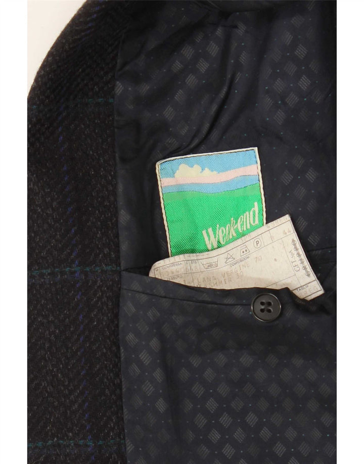 Weekend Mens 2 Button Blazer Jacket IT 48 Medium Black Check Virgin Wool