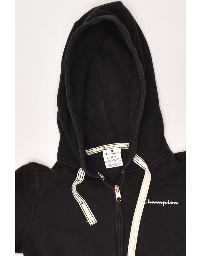 CHAMPION Womens Zip Hoodie Sweater UK 4 XS Black Cotton | Vintage Champion | Thrift | Second-Hand Champion | Used Clothing | Messina Hembry 