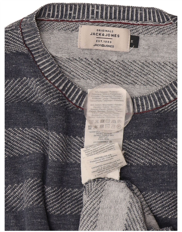 Jack & Jones Mens Crew Neck Jumper Sweater Medium Navy Blue Striped
