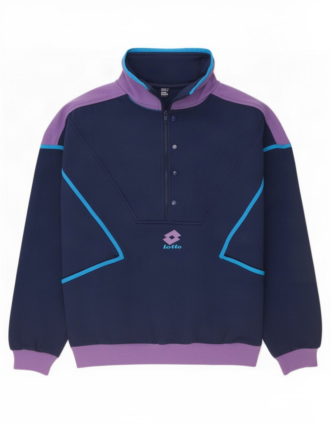 Lotto Mens Zip Neck Sweatshirt Jumper Large Navy Blue Colourblock Polyester