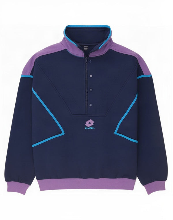 Lotto Mens Zip Neck Sweatshirt Jumper Large Navy Blue Colourblock Polyester
