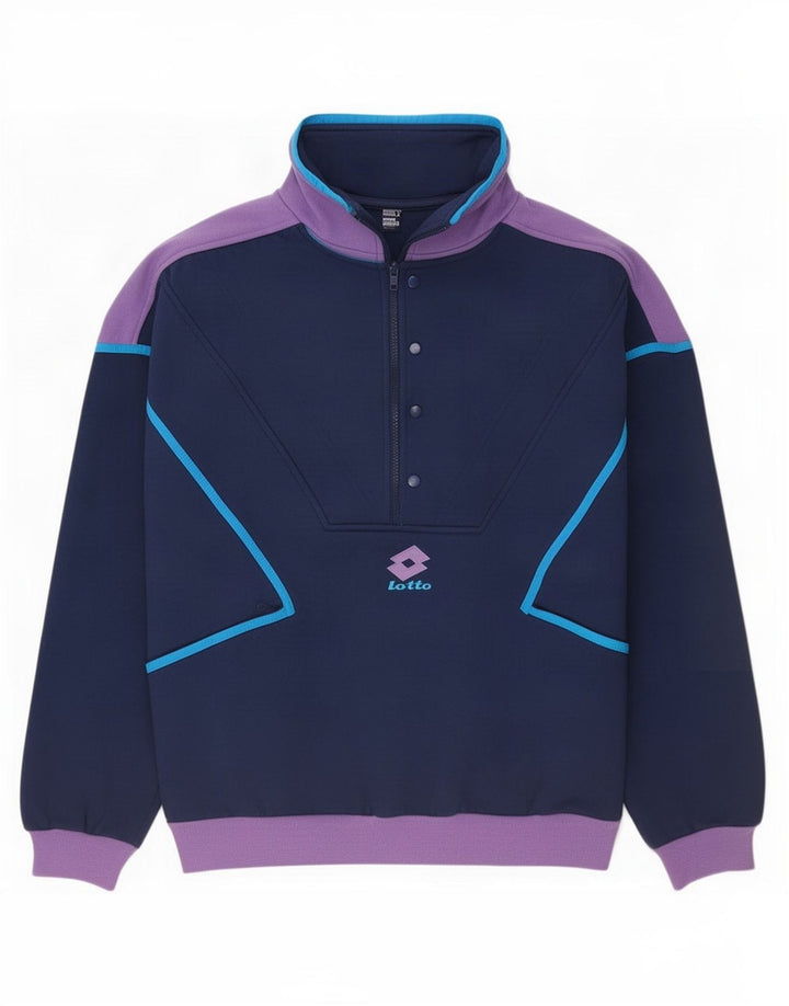 Lotto Mens Zip Neck Sweatshirt Jumper Large Navy Blue Colourblock Polyester