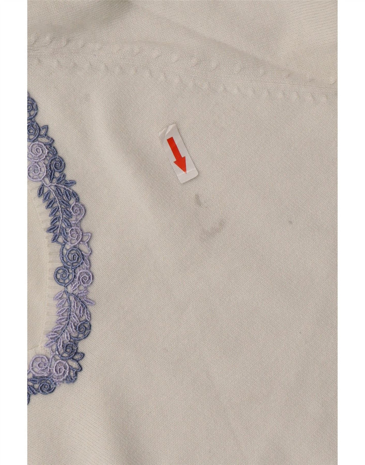 ZARA Womens V-Neck Jumper Sweater UK 14 Large White Cotton