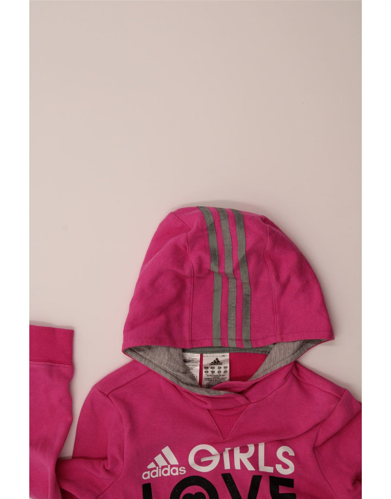 ADIDAS Girls Graphic Hoodie Jumper 7-8 Years Pink Cotton Vintage Adidas and Second-Hand Adidas from Messina Hembry 