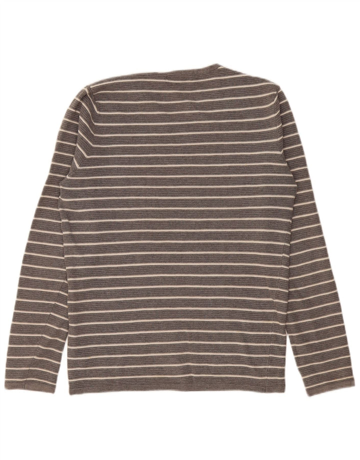 Zara Mens Top Long Sleeve Small Grey Striped Cotton