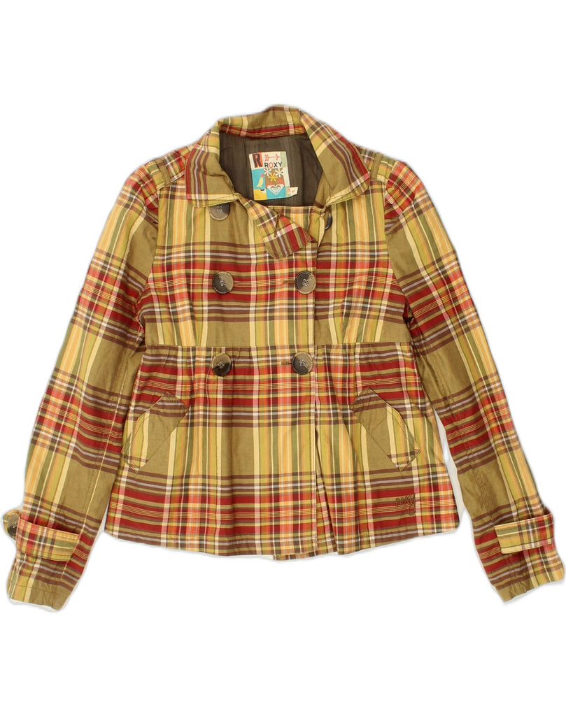 ROXY Girls Pea Coat 13-14 Years XS Khaki Plaid Cotton | Vintage Roxy | Thrift | Second-Hand Roxy | Used Clothing | Messina Hembry 