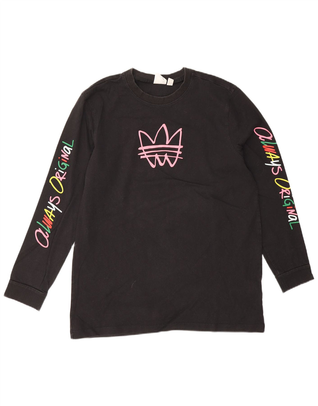 Adidas Womens Graphic Top Long Sleeve UK 14 Medium Black Cotton
