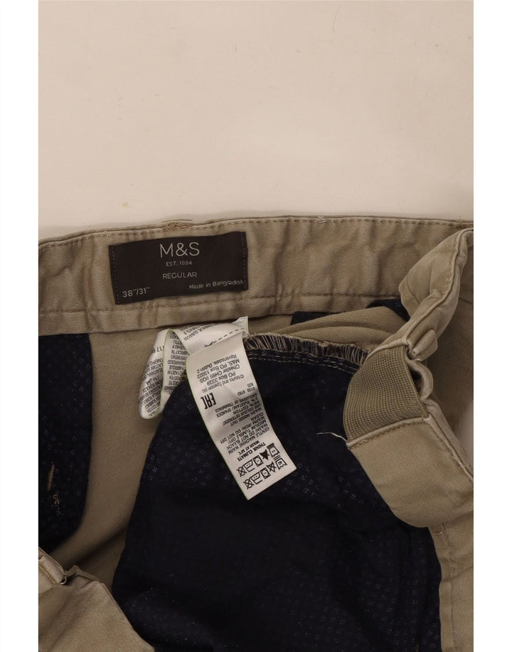 Marks & Spencer Mens Straight Regular Chino Trousers W38 L29 Beige Cotton
