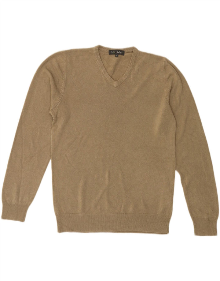 Marks & Spencer Mens V-Neck Jumper Sweater Medium Beige Acrylic