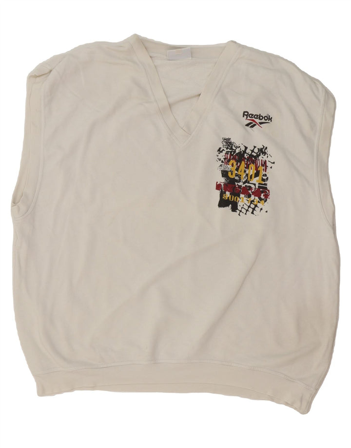 REEBOK Mens Sleeveless Sweatshirt Jumper 2XL White Vintage Reebok and Second-Hand Reebok from Messina Hembry 