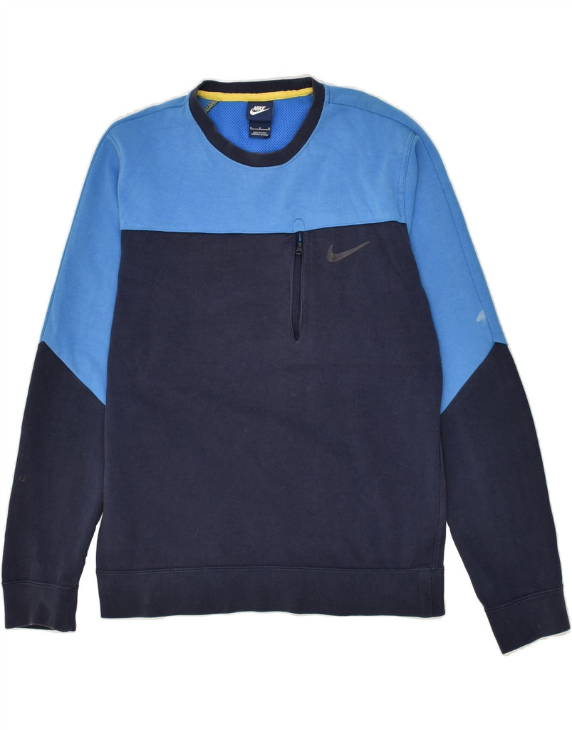 NIKE Mens Sweatshirt Jumper Medium Navy Blue Colourblock Cotton | Vintage Nike | Thrift | Second-Hand Nike | Used Clothing | Messina Hembry 