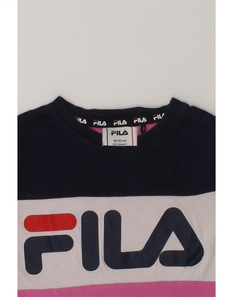 FILA Baby Girls Graphic T-Shirt Top 18-24 Months Pink Colourblock Cotton | Vintage Fila | Thrift | Second-Hand Fila | Used Clothing | Messina Hembry 