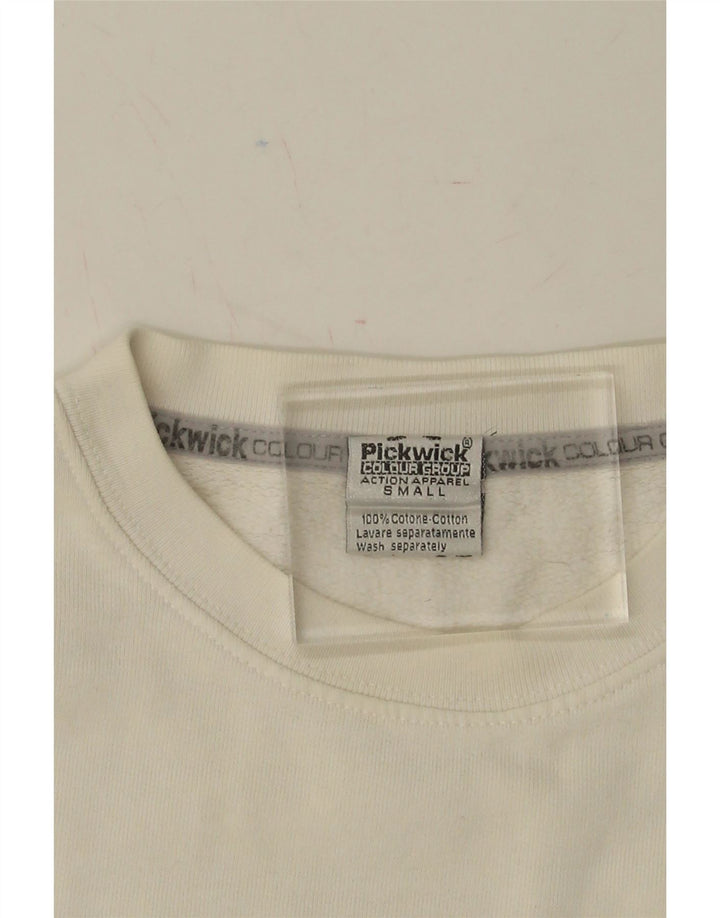 PICKWICK Mens Graphic Sweatshirt Jumper Small White Cotton Vintage Pickwick and Second-Hand Pickwick from Messina Hembry 