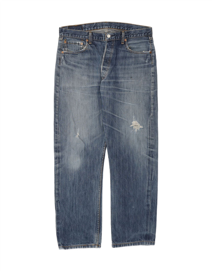 Levi's Mens 501 Distressed Straight Jeans W36 L30 Blue Cotton