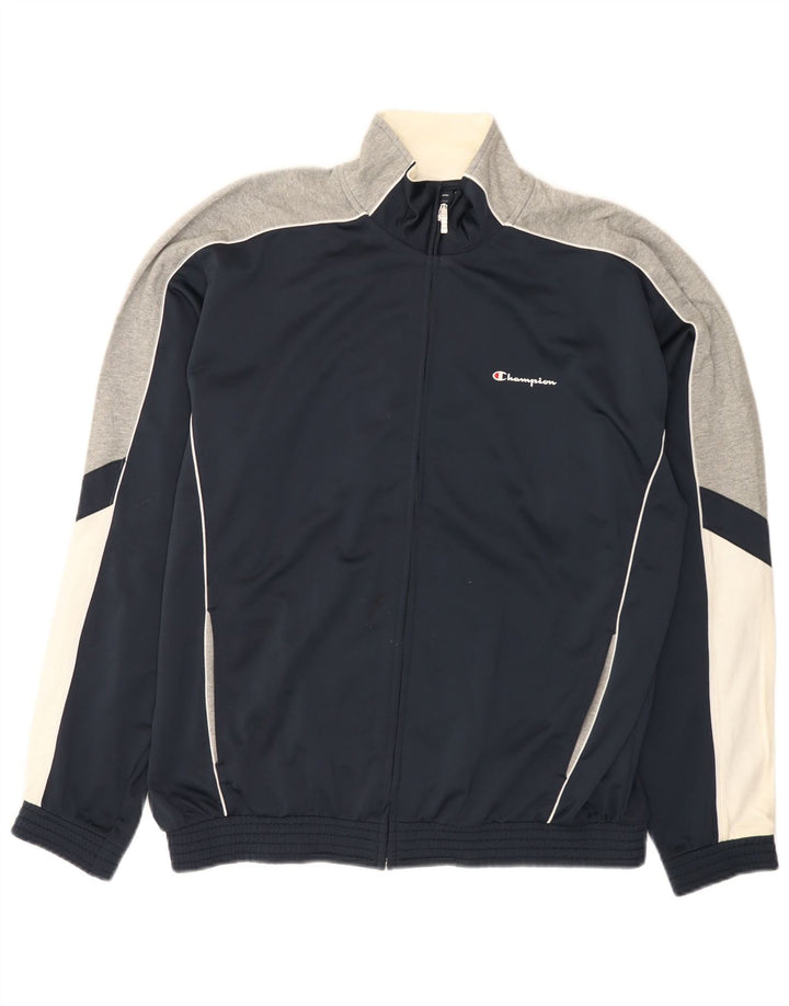 Champion Mens Tracksuit Top Jacket XL Navy Blue Colourblock Polyester