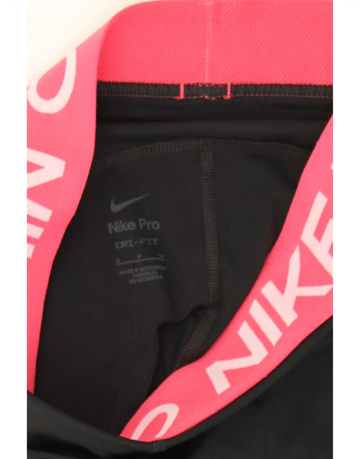 Nike Womens Dri Fit Graphic Leggings UK 8 Small Black Colourblock Polyester