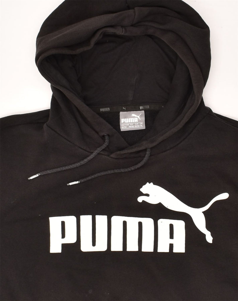 PUMA Mens Graphic Hoodie Jumper Medium Black Cotton | Vintage Puma | Thrift | Second-Hand Puma | Used Clothing | Messina Hembry 