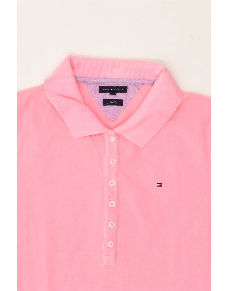 TOMMY HILFIGER Womens Slim Fit Polo Shirt UK 12 Medium Pink Cotton | Vintage Tommy Hilfiger | Thrift | Second-Hand Tommy Hilfiger | Used Clothing | Messina Hembry 