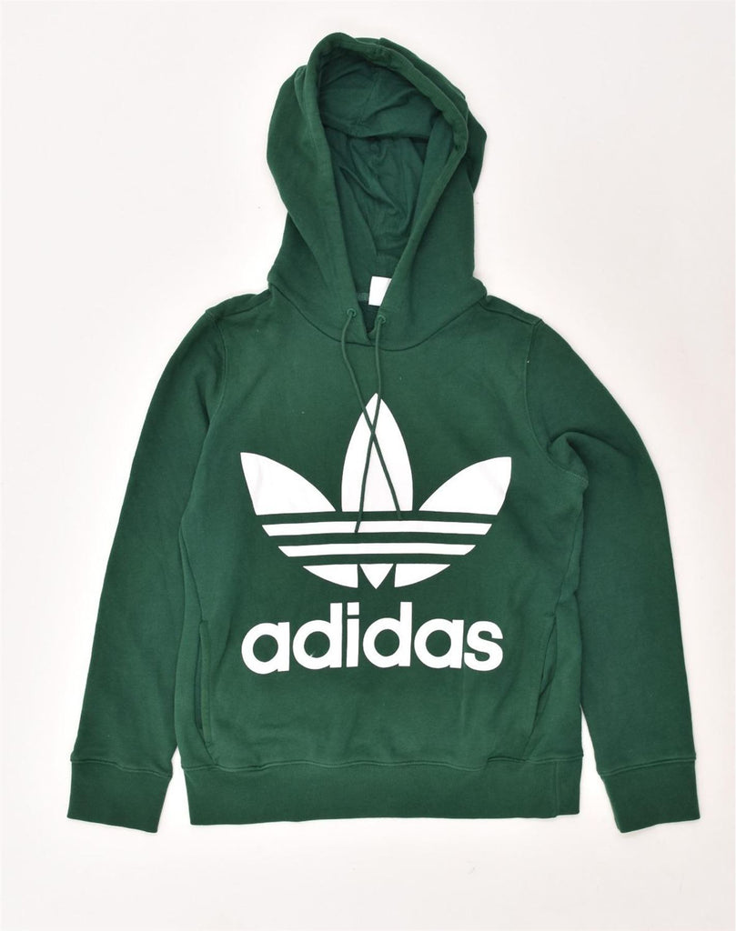 ADIDAS Womens Graphic Hoodie Jumper UK 8 Small Green Cotton | Vintage Adidas | Thrift | Second-Hand Adidas | Used Clothing | Messina Hembry 