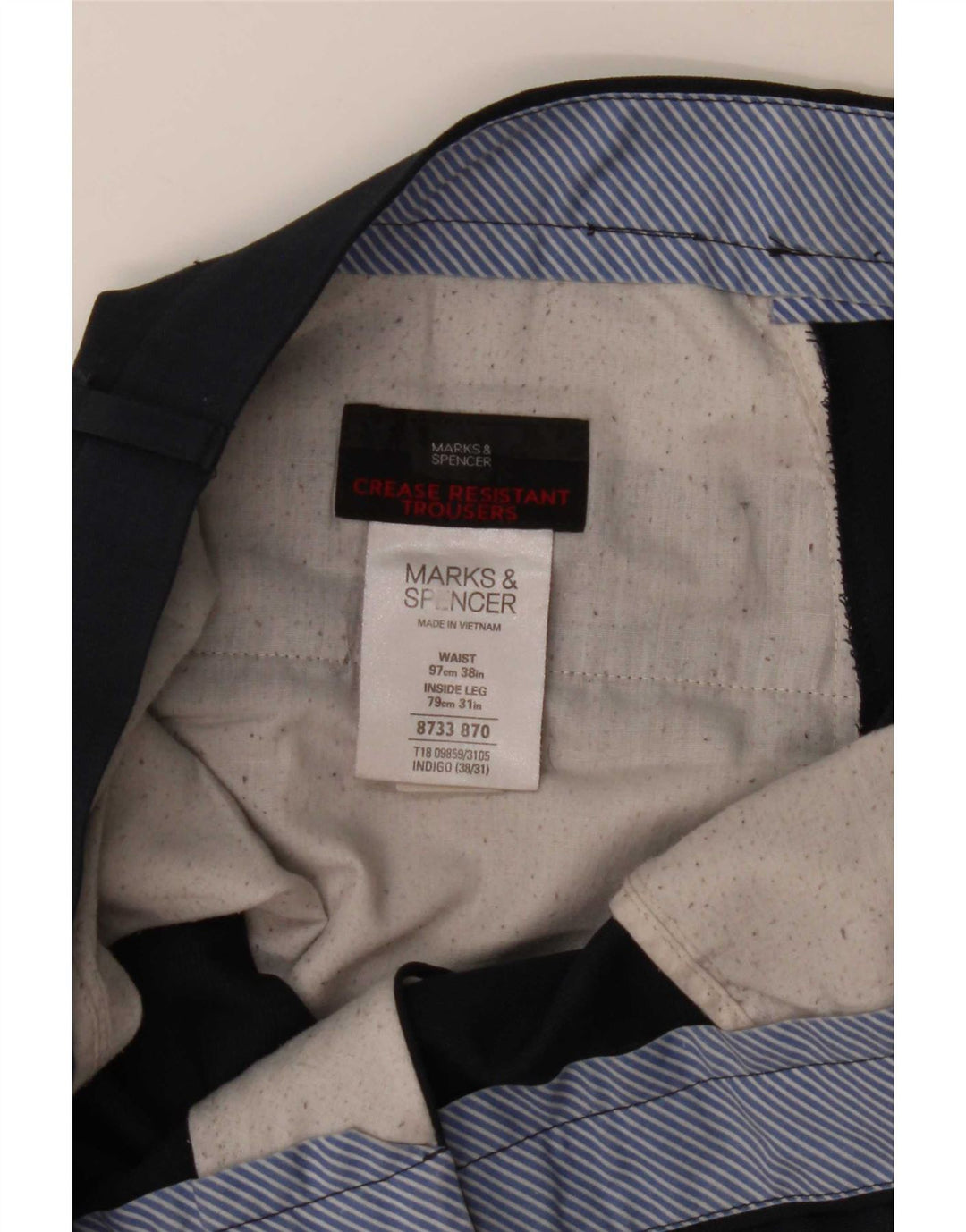 Marks & Spencer Mens Straight Suit Trousers W38 L31 Navy Blue Polyester