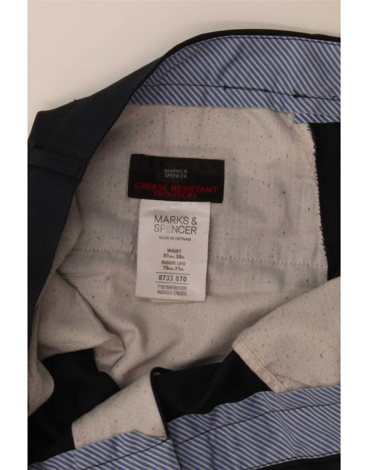 Marks & Spencer Mens Straight Suit Trousers W38 L31 Navy Blue Polyester