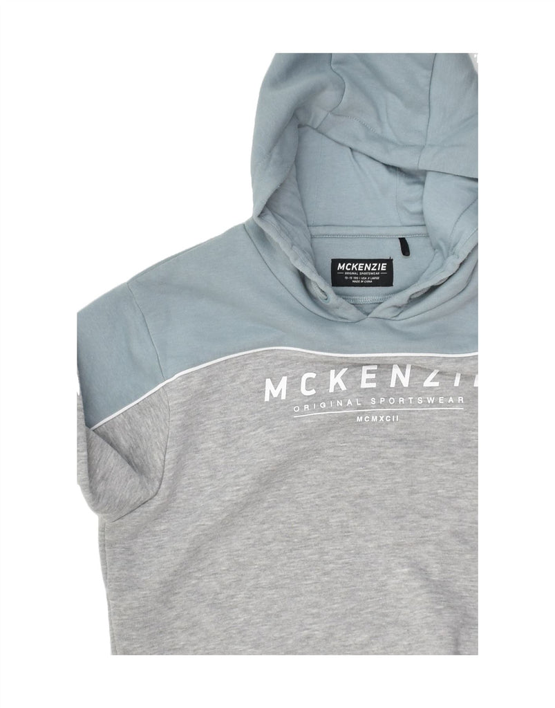 MCKENZIE Boys Graphic Hoodie Jumper 13-14 Years Grey Colourblock Polyester | Vintage Mckenzie | Thrift | Second-Hand Mckenzie | Used Clothing | Messina Hembry 