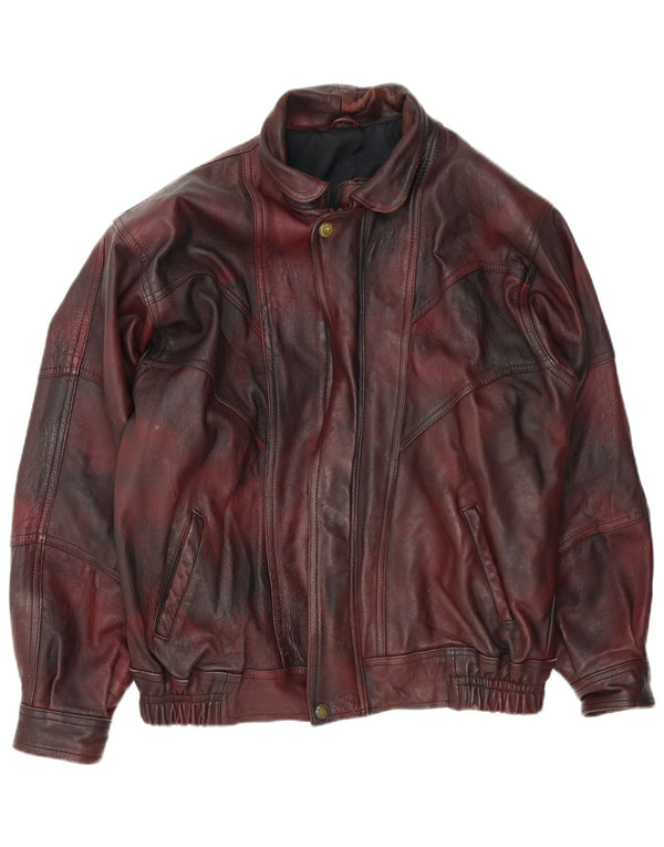 Vintage Mens Leather Jacket UK 42 XL Burgundy Tie Dye