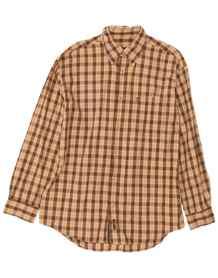 TIMBERLAND Mens Flannel Shirt Medium Brown Check Cotton