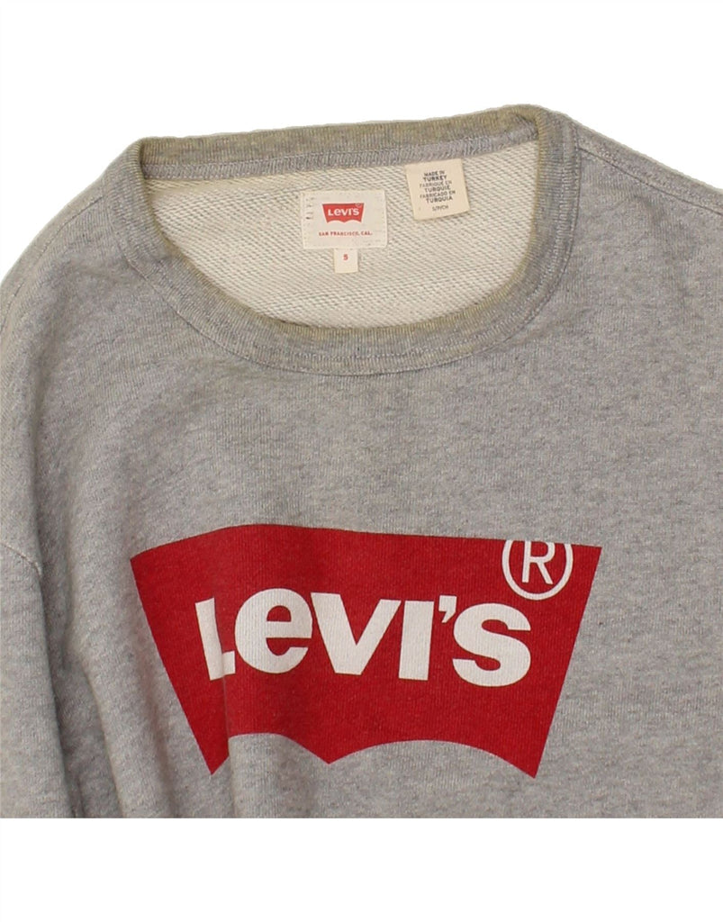 LEVI'S Mens Graphic Sweatshirt Jumper Small Grey Cotton Vintage Levi's and Second-Hand Levi's from Messina Hembry 