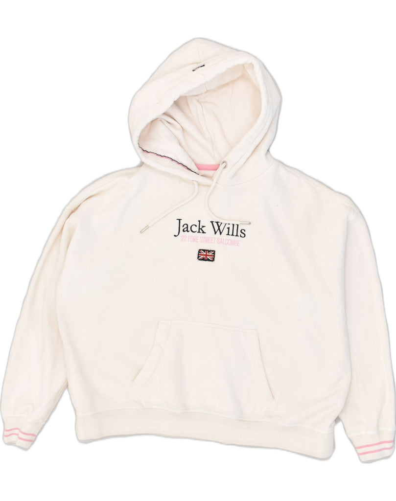 JACK WILLS Womens Graphic Hoodie Jumper UK 12 Medium  Beige Cotton | Vintage Jack Wills | Thrift | Second-Hand Jack Wills | Used Clothing | Messina Hembry 